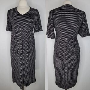 MASAI COPENHAGEN Geoetric Print Tulip Dress L Flutter Sleeve Pleated Lagenlook